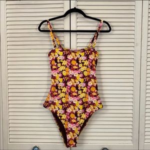 Aerie one piece yellow plum floral swimsuit